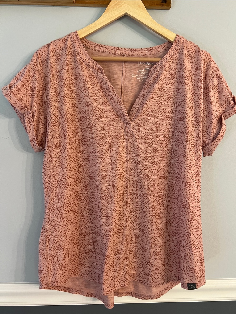 L.L.Bean Pink Aztec Print Performance Top Size Large